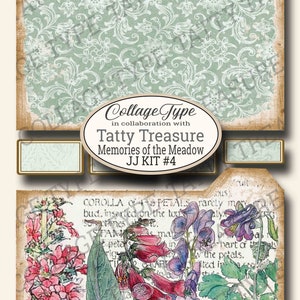 Kit para impressão de diário A4 Memories of the Meadow Junk, flores silvestres, florais, botânicos, download digital, colaboração com tipo de colagem