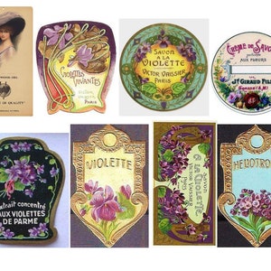 Print- en postservice - paarse vintage advertenties - ansichtkaarten - ephemera - 12 pagina's junkjournaal