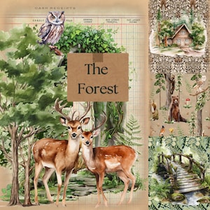 Print & Post Service - The Forest - 35 Seiten Junk Journal Printable Kit, digitaler Download, Digital Journal Kit