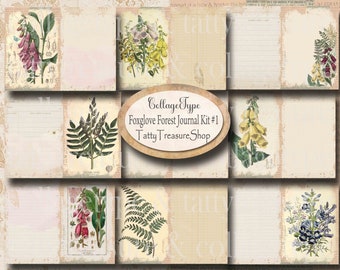 Kit imprimable de journal vintage de la forêt de la Digitale aux États-Unis, fleurs sauvages, forêt, collaboration en téléchargement numérique avec type de collage