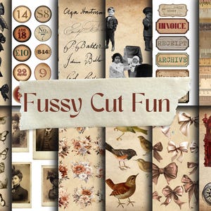 Fussy Cut Fun - Kit de elementos de diário de lixo de 40 páginas para impressão, download digital, kit de diário digital