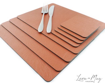 Leather Place Mats Sets Of 8 Saddle Brown Placemats And 8 Etsy