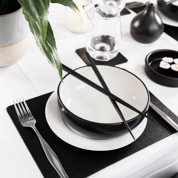 Placemats Set of 6 Recycled Leather Jet Black Place Mats 28cm X 21cm & 6  Leather Coasters. 
