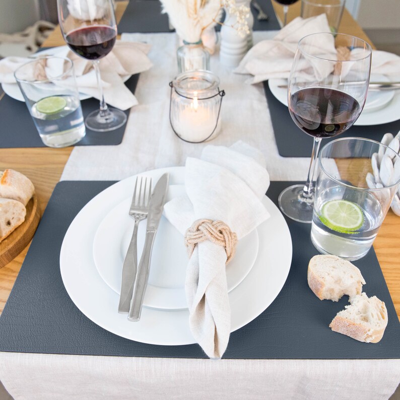 Large Leather Place Mats Sets of 6 Slate Grey Table Mats Etsy UK