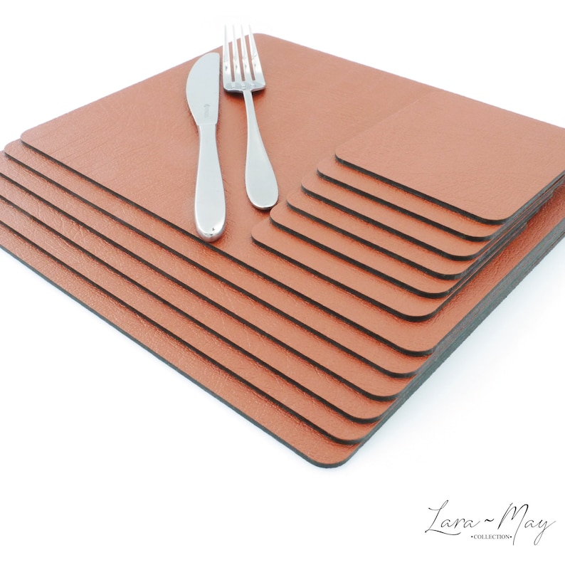 Leather Place Mats Sets Of 12 Saddle Brown Placemats And 12 Etsy