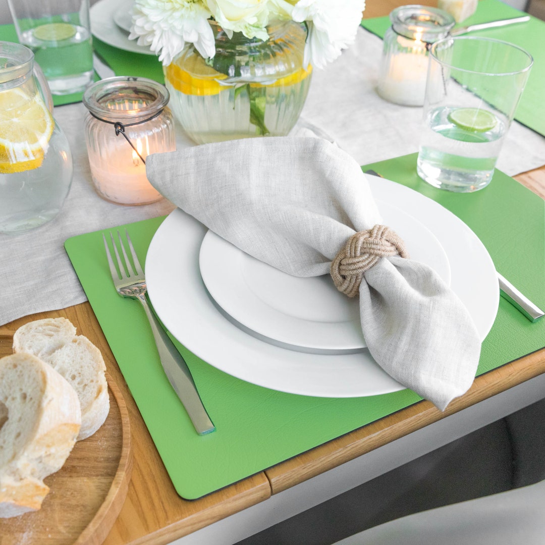 Large Leather Place Mats Sets of 6 Apple Green Table Mats Etsy UK