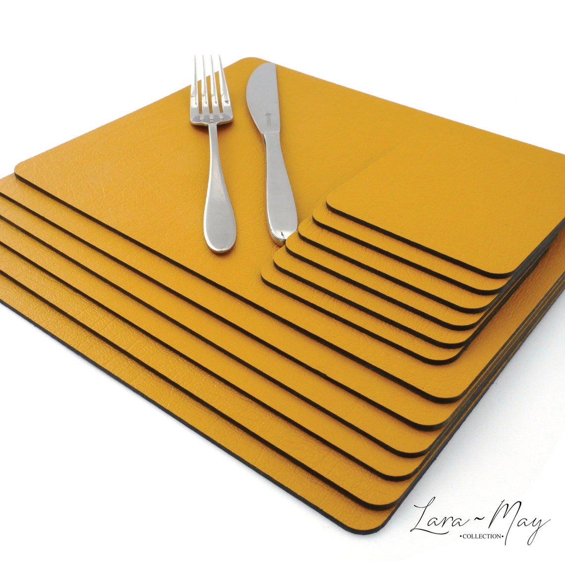 Placemats Set Of 8 Recycled Leather Mustard Yellow Place mat Etsy