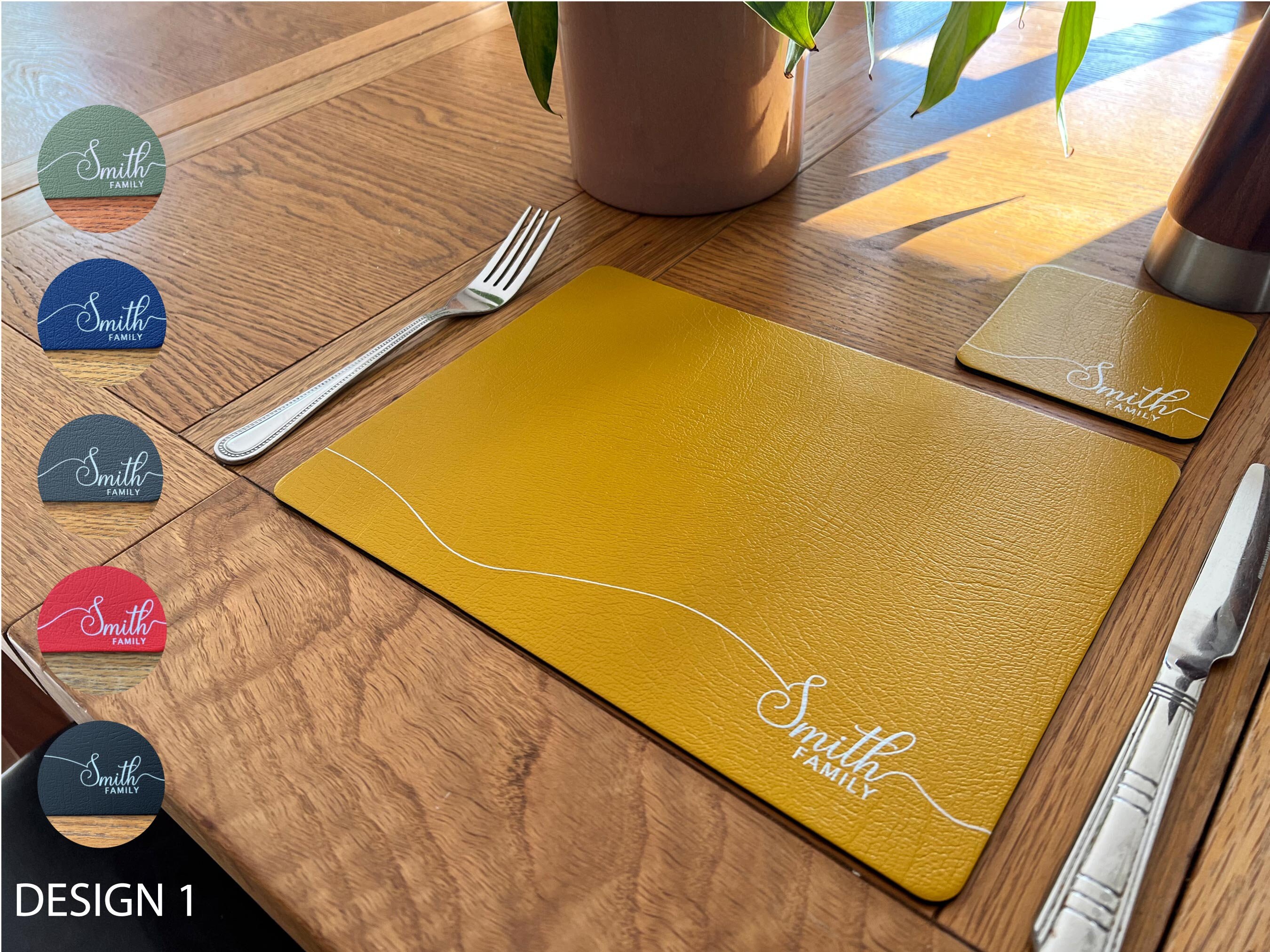 Personalised Recycled Leather Placemats and Coaster Set 6 Etsy UK