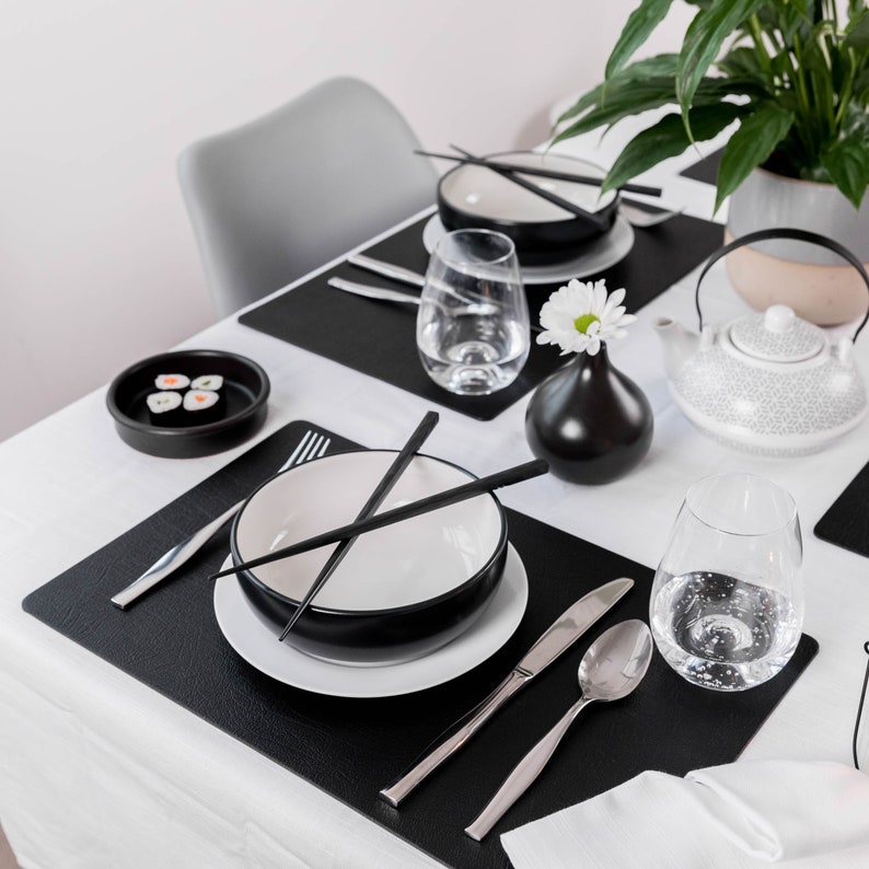 Large Recycled Leather Place Mats Sets of 6 Jet Black Table Etsy UK