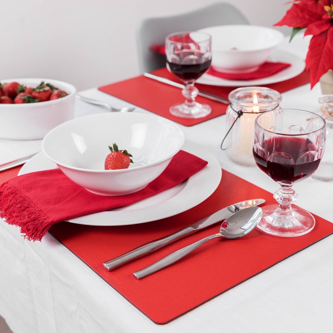 Large Recycled Leather Place Mats Sets of 4 London Red Table Mats, 42cm
