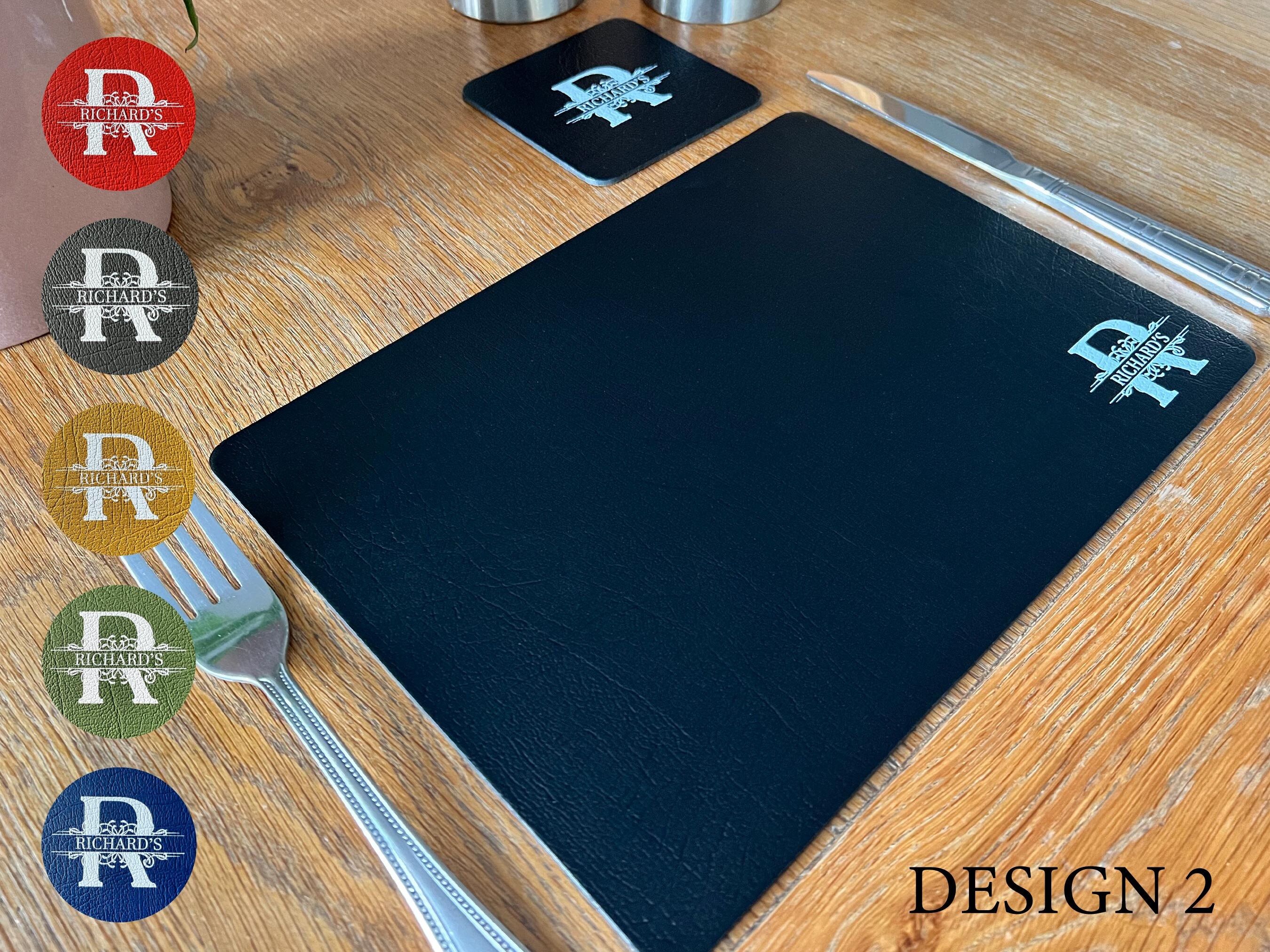 Personalised Recycled Leather Placemats and Coaster Set 6 Etsy UK