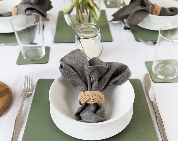 Sets of 4 Olive Green Recycled Leather Placemats 28cm X 21cm and 4