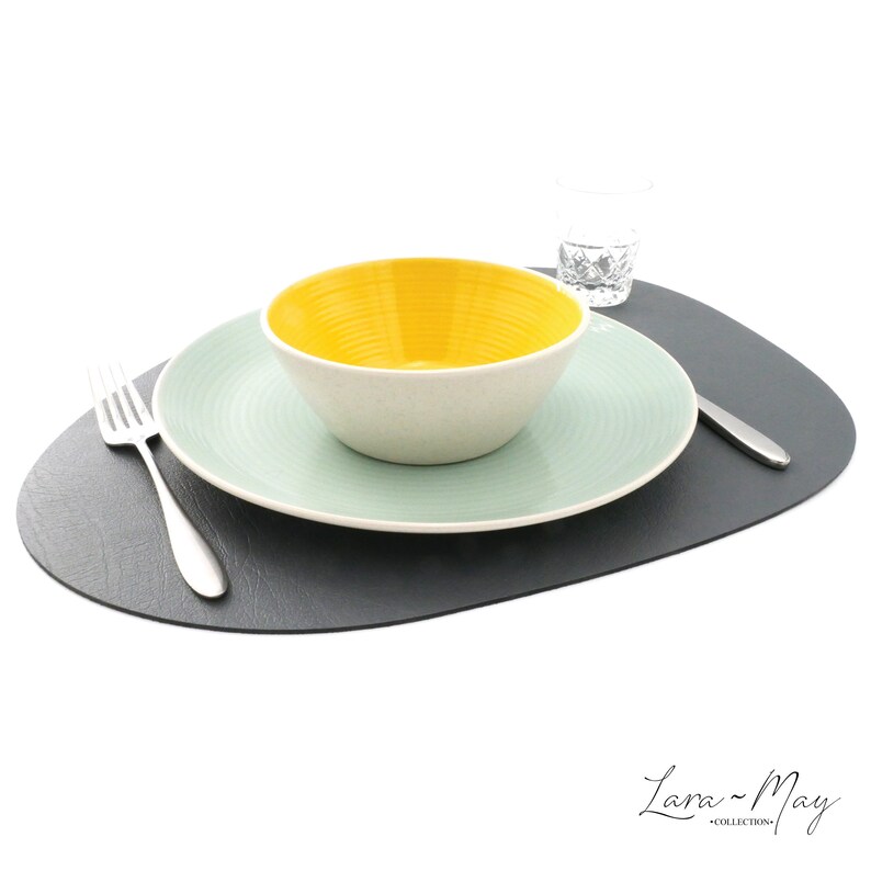 Large Leather Place Mats Sets Of 4 Slate Grey Oval Placemats Etsy