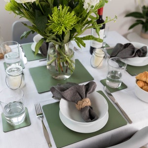 Placemats Set Of 8 Recycled Leather Olive Green Place mat (28cm x 21cm) & 8 Leather Coasters.