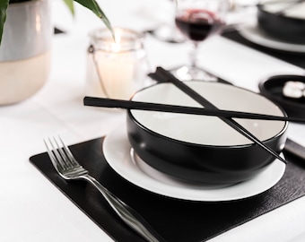 Placemats Set Of 8 Recycled Leather Jet Black Place mat (28cm x 21cm) & 8 Leather Coasters.