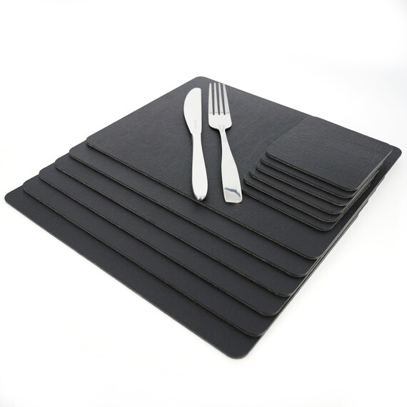 Leather Place Mats Sets Of 6 Jet Black Table Mats Made In The Etsy