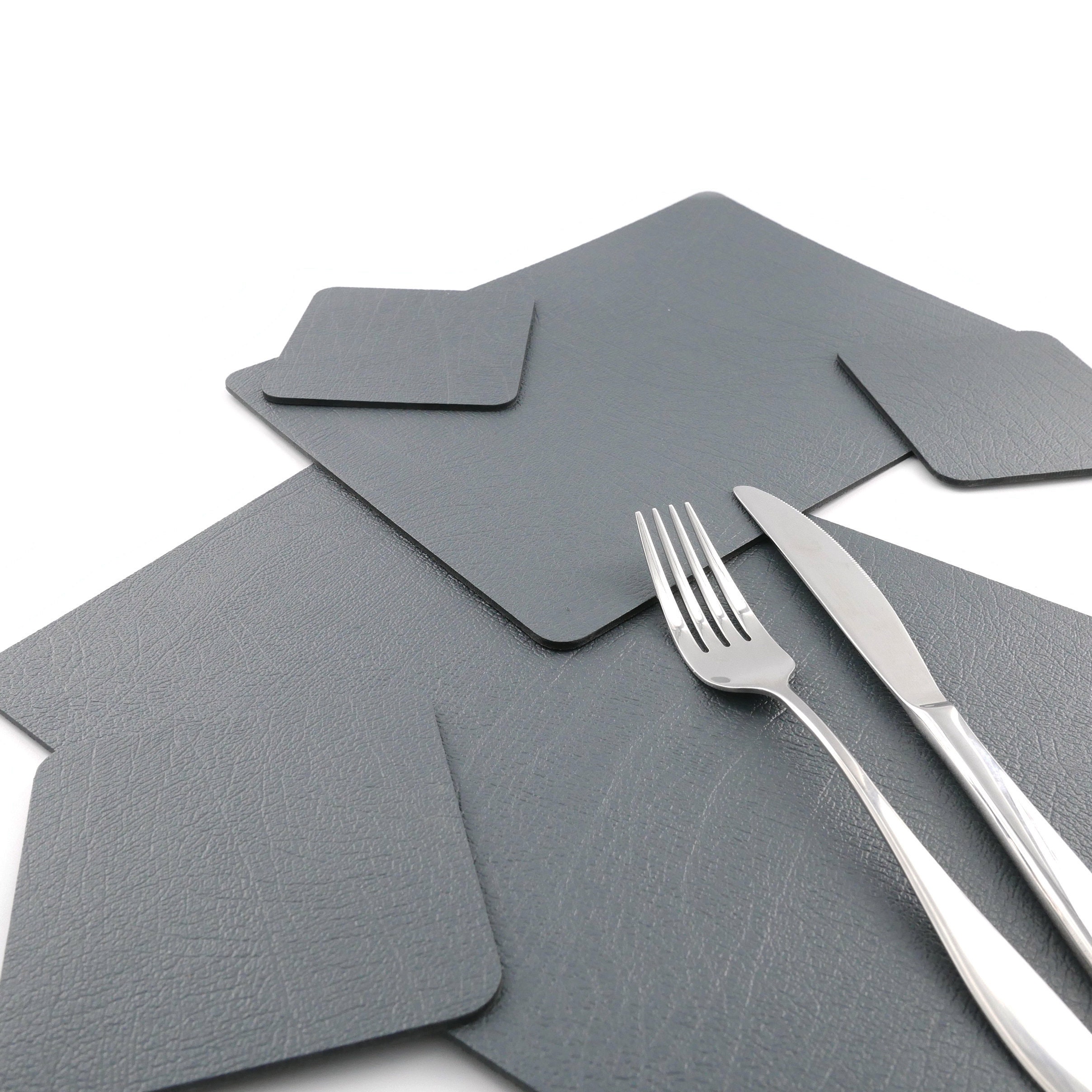 Placemats Set Of 6 Recycled Leather Slate Grey Place mat 28cm Etsy