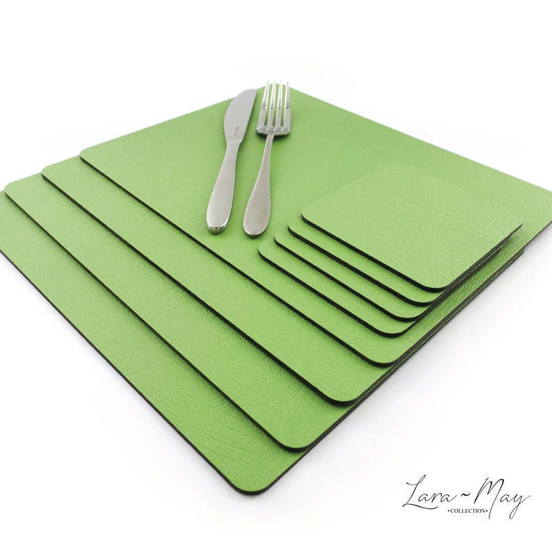 Leather Place Mats Sets Of 4 Apple Green Place Mats And 4 Etsy