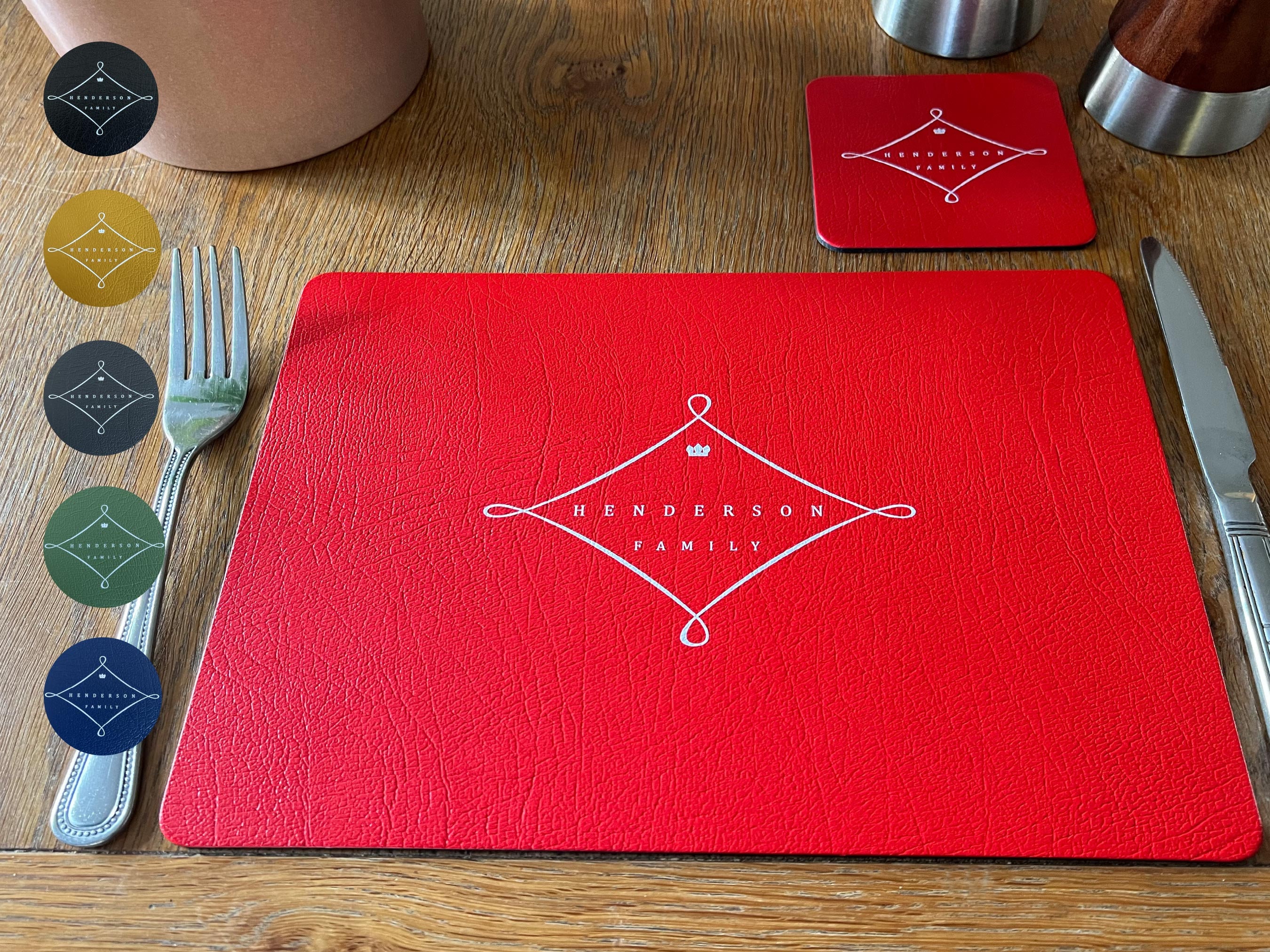 Personalised Recycled Leather Placemats and Coaster Set 6 Etsy UK