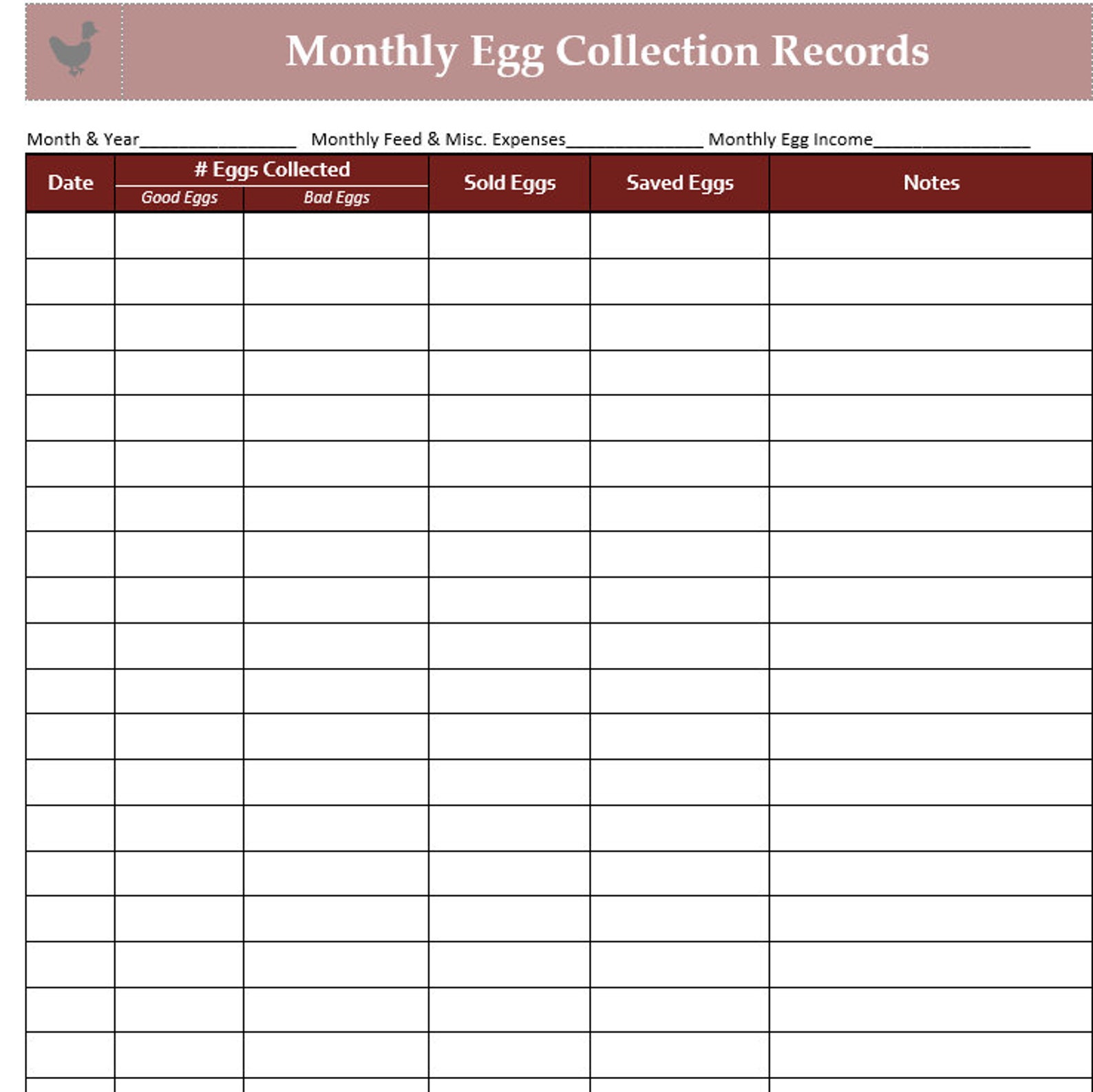 Egg Collection Records Chart Etsy