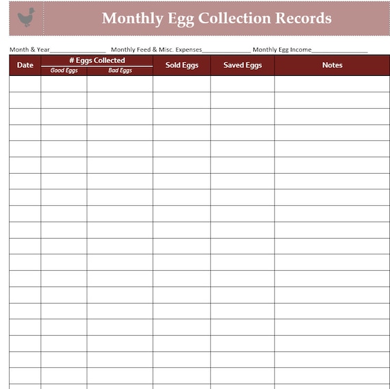 Egg Collection Records Chart Etsy