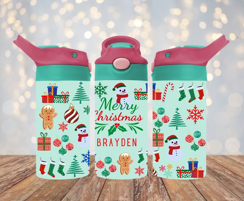 Kids Christmas Water Bottle, Personalized Kids Water Bottle, Custom