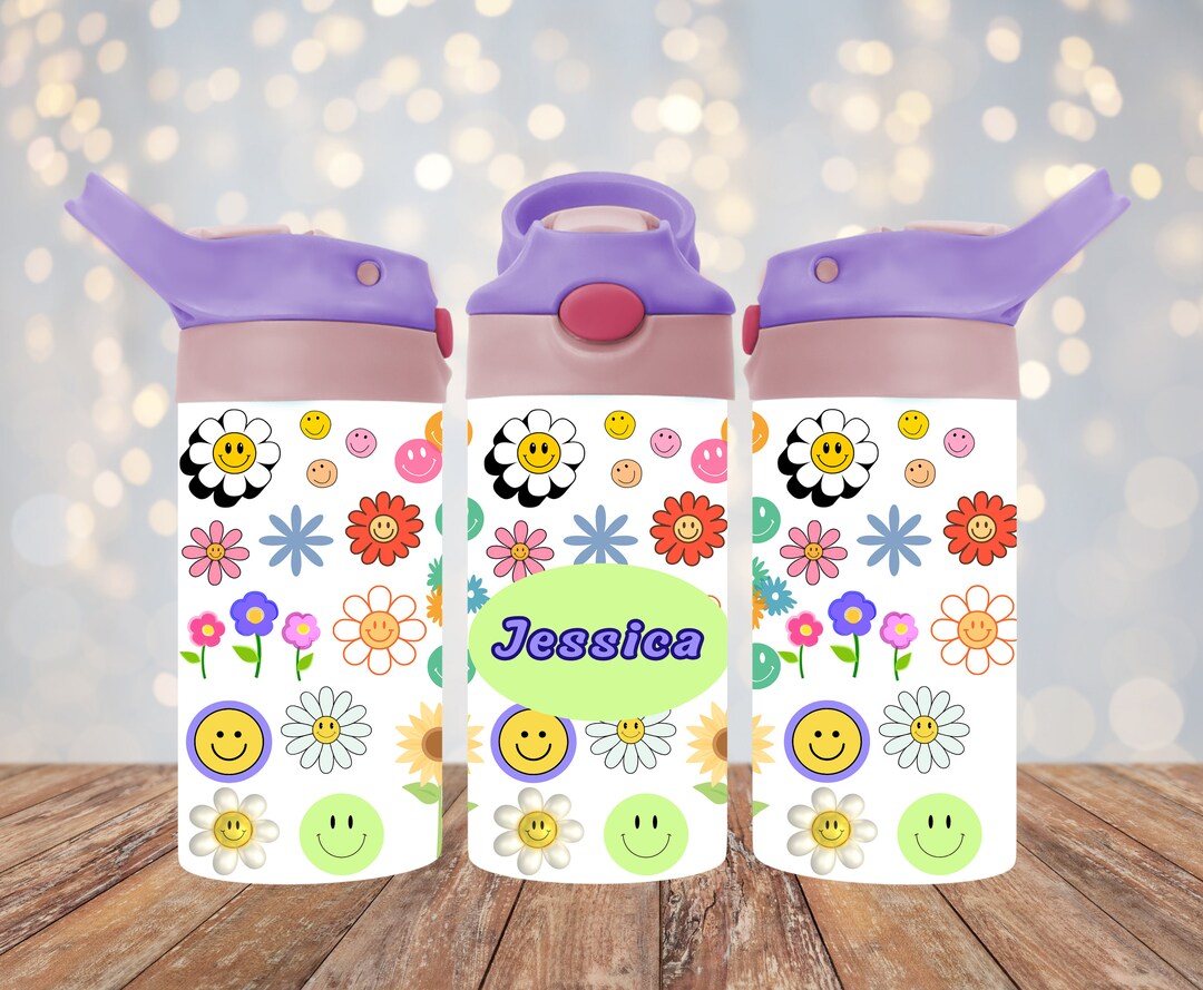 Smiley Face Water Bottle, 70s Smiley Face, Toddler Water Bottle, Flip Top Water Bottle, Sippy