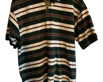 Vintage 90s Tommy Hilfiger Polo Shirt Size XL Green Striped Cotton Lion Crest
