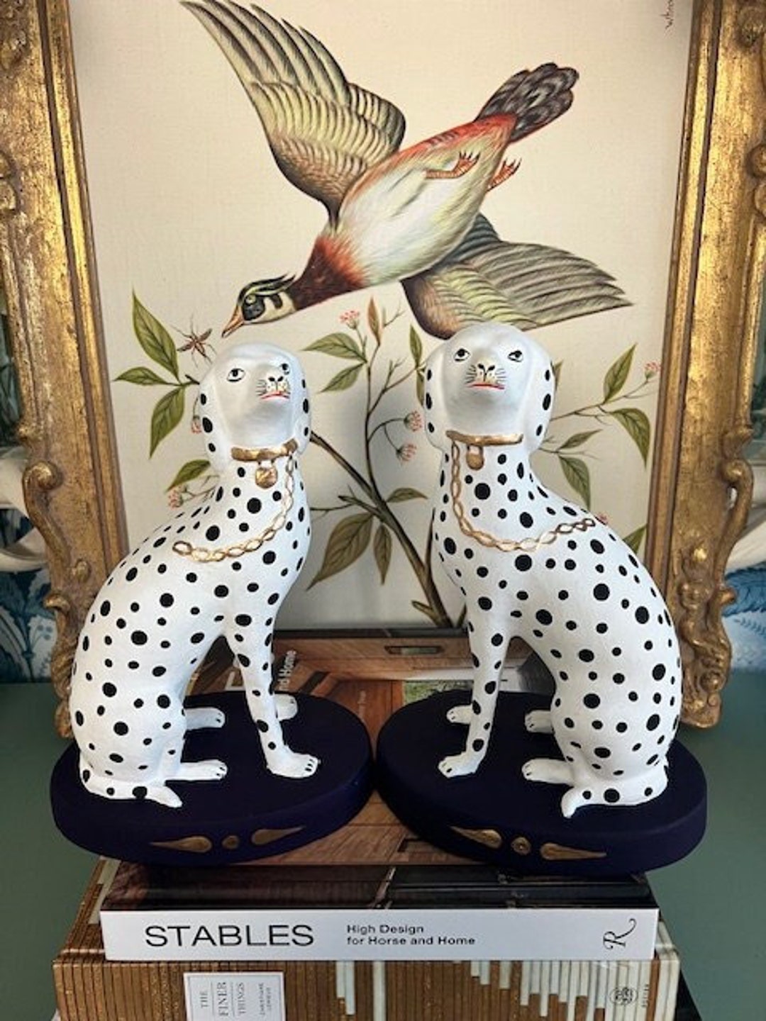 Papiermache Staffordshire Dalmatian Bookends Chinoiserie Chic Vintage