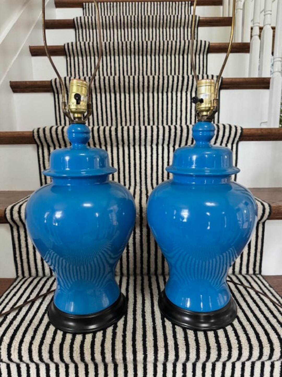 Vintage Large Ginger Jar Lamp Pair Chinoiserie Chic Famille Rose