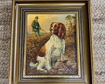 Framed Original Hunting Dog Painting  - Traditional Decor - Preppy Eclectic Decor- Grandmillenial Style
