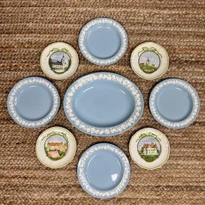 Wedgwood Queensware Blue and White Instant Plate Wall - Preppy Eclectic Decor - Grandmillenial Style