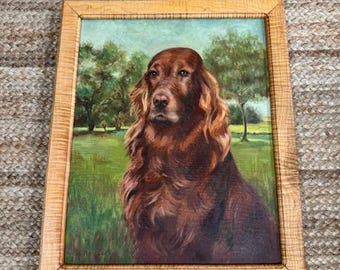 Framed Original Irish Setter Hunting Dog Painting  - Traditional Decor - Preppy Eclectic Decor- Grandmillenial Style