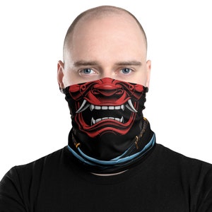 Japanese Samurai Warrior Face Mask | Full Color Creative Neck Gaiter | Headband Balaclava | Neck Warmer | Reusable & Washable