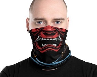 Máscara de Cara de Guerrero Samurai Japonés ? Gaiter de cuello creativo a todo color ? Diadema Balaclava ? Calentador de cuellos Reutilizable y lavable