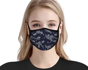 Blauwe Japanse golven en bloemen patroon face cover voor vrouwen en mannen herbruikbaar, wasbaar en ademend