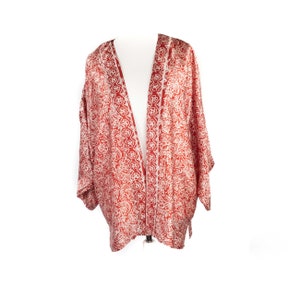 Red and White 100% silk kimono Jacket.| one size