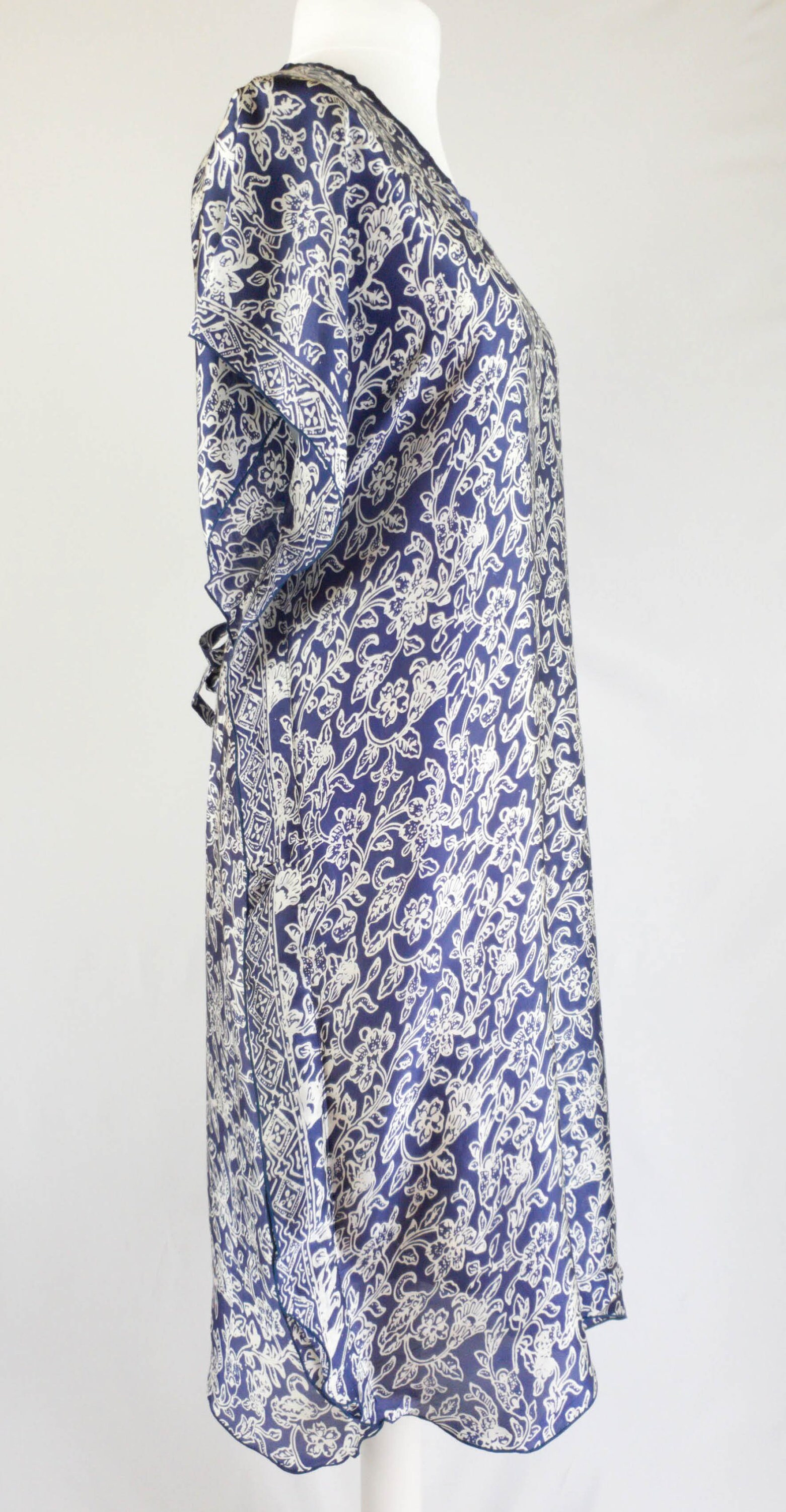 Silk Dress Silk Midi Dress Blue and White Silk Dress Etsy