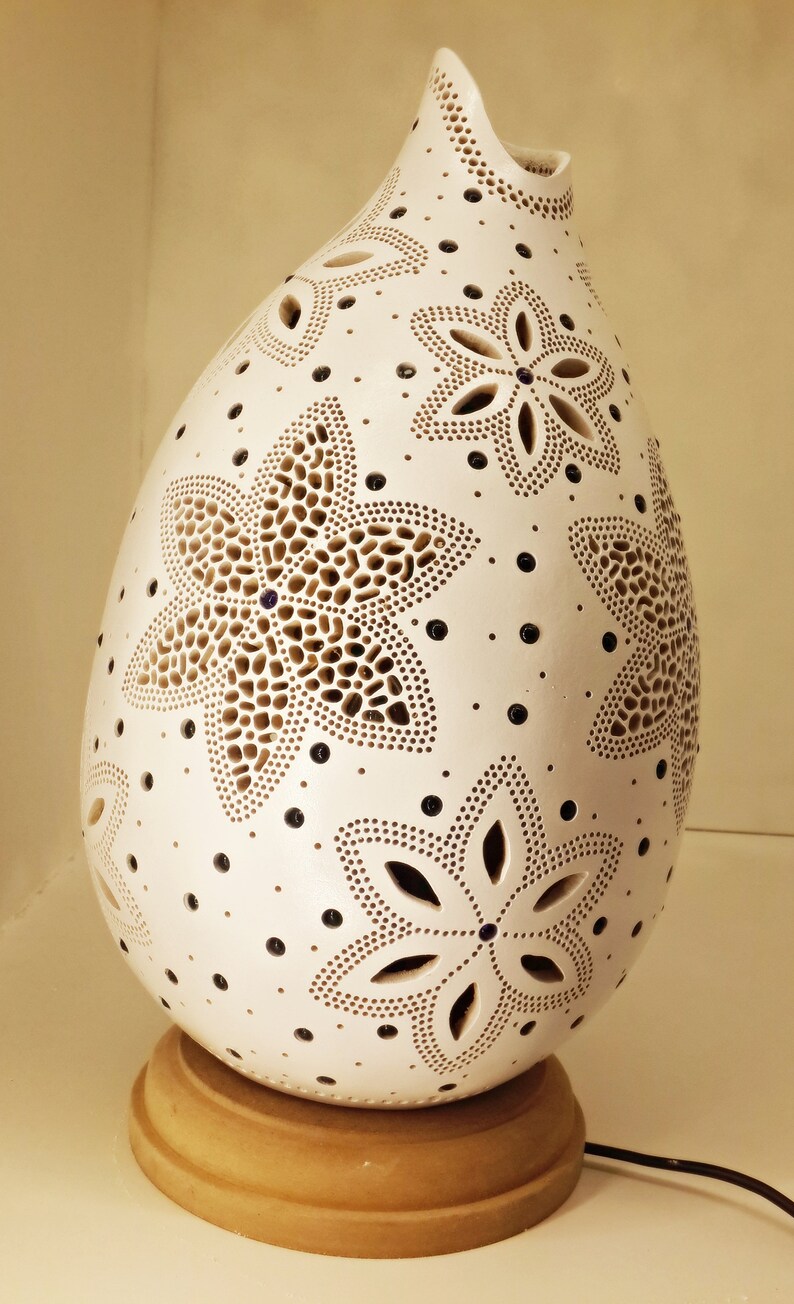 Handmade Carved Flower Gourd Lamp Etsy