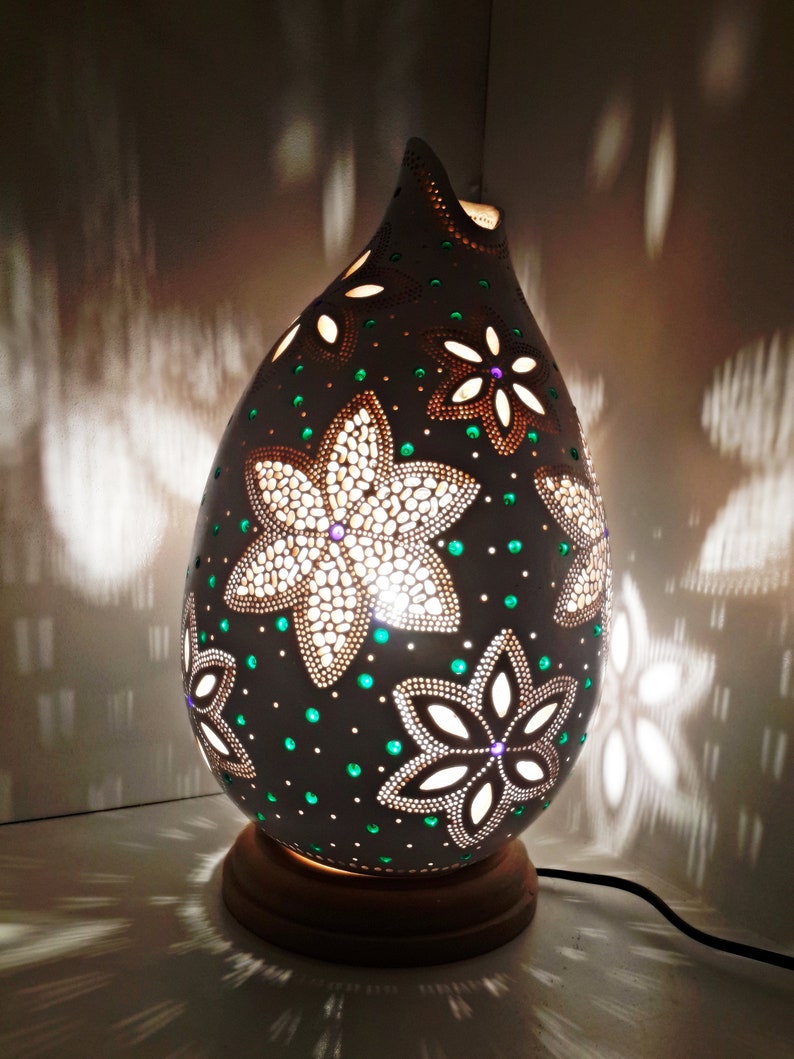 Handmade Carved Flower Gourd Lamp Etsy