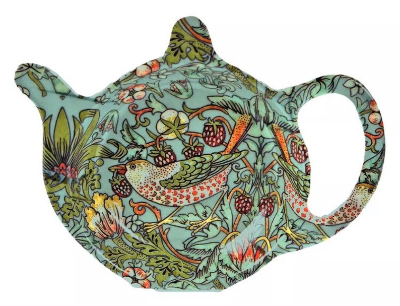 Dainty Delightful Strawberry Thief Teal Tea Bag Saucer. Etsy