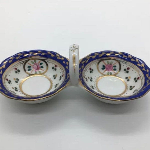 Charming Vintage “Crown Porcelain” Floral Blue, Olive Appetiser, Serving~Bowl Duo, Double Trinket Dish.