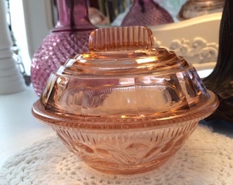 French Rose Glass Lided Decorative Trinket Bowl.
