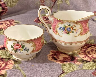 Enchanting Vintage Royal Albert ‘Lady Carlyle’ Malvern Shape Jug & Open Sugar~ Bowl, English Bone China.