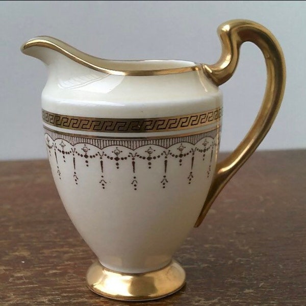 Exquisite Ornate Vintage (1950’s) Grosvenor ‘Gold & Cream Design’ English Fine Bone~China Creamer. Rare Find.