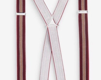 Men's Made In England Burgundy 100% Silk Suspenders Braces