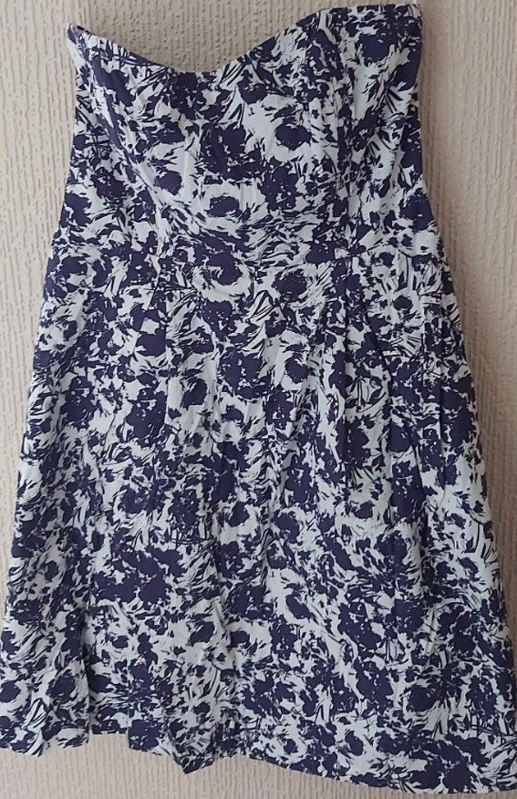 Image of Truly Lovely Fitted Boned Bustier in Blue & White, Strapless Dress U.k. Size