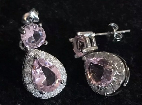 Gorgeous Vintage Style Pink & White Gemstones Ear… - image 1