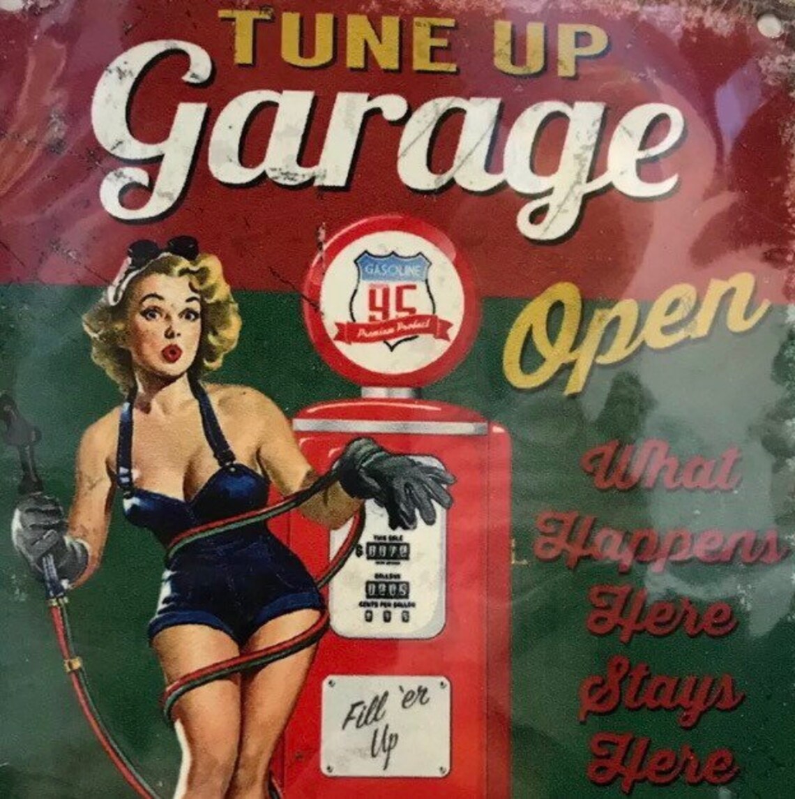 Retro garage Open Pin up Girl SMALL Tin Metal Wall Sign Etsy