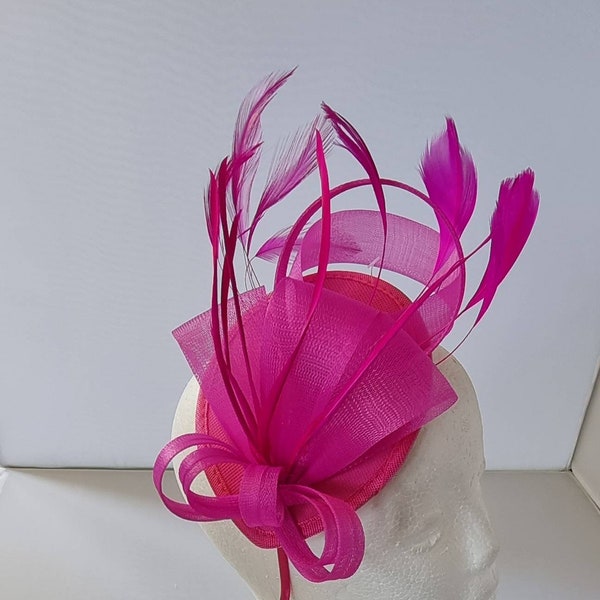 New Fuchsia Colour Fascinator Hatinator with HeadBand Weddings Races, Ascot, Kentucky Derby, Melbourne Cup - Small Size